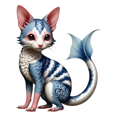 Hyper-realistic cute Japanese oriental Asian Edgy badass swimmy wet painted intricate ornate Japanese Asian koi-Minccino-Lykoi-Emolga-Sphynx-Linoone-Zangoose-fusion-hybrid-animal-Fakémon-creature, full body, thin long sleek scaly tail, intricate markings sticker