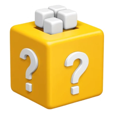  yellow cube shaped box stuffed with white question marker cubes sticker
