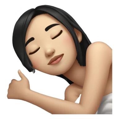 teenage cute girl asian black hair sleeping in a comfy white pillow at peace sticker