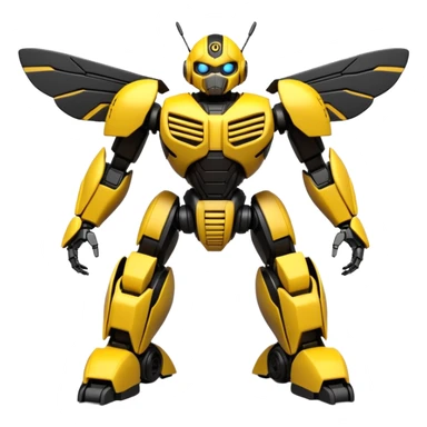 Clean 3D printable robotic bumblebee character, Bumblebee Transformers inspired design sticker