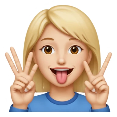 Peace sign with hands in front of mouth with tongue sticking out  sticker