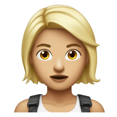 angry digital producer, woman, white tanned skin, brown eyebrows, fake blond hair  sticker
