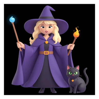 A blonde witch with a black cat, casting a spell sticker