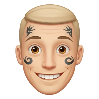 white man with small face tattoo, smiling sticker