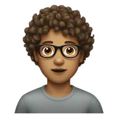 boy with curly brown hair big lips and black glasses sticker