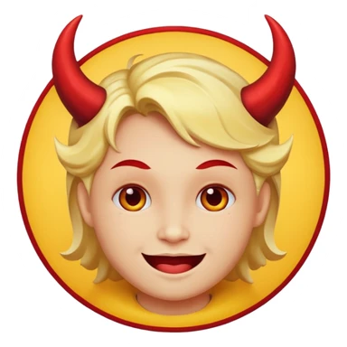 mush up the devil emoji with the angel one, I want it to be angel with devil horns, make it the classic yellow circle face sticker