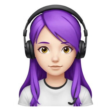 Gamer Girl with black Headset + long Purple Hair, white T-shirt sticker