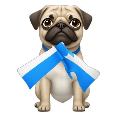 pug holding a white flag with a blue cross through it sticker