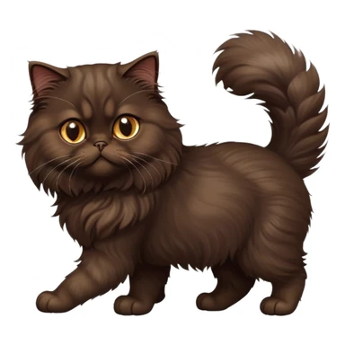 cinematic-[dark brown persian cat]-realistic-full-body-sitting-emoji,-tail-curled-playfully-around-its-paws,-head-tilted-dramatically,-fluffy-[dark brown]-fur,-simplified-yet-realistic-focused-features,-highly-detailed,-glowing-with-an-almost-sarcastic-glow sticker