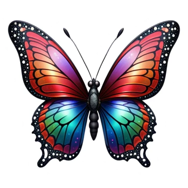 sparkly black and red glittery iridescent rainbow transparent butterfly with detailed intricate patterns sticker