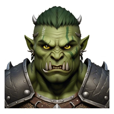 Cinematic Realistic WoW Orc Warrior Portrait, depicted with battle-scarred, rugged green skin and a powerful, muscular build that radiates primal strength. Clad in intricately detailed tribal armor accented with dark leather and iron embellishments in deep, earthy tones, his fierce eyes and determined expression exude honorable might. Rendered with lifelike texture and dramatic natural lighting, high shine, noble and formidable, capturing the essence of a legendary orc champion. sticker