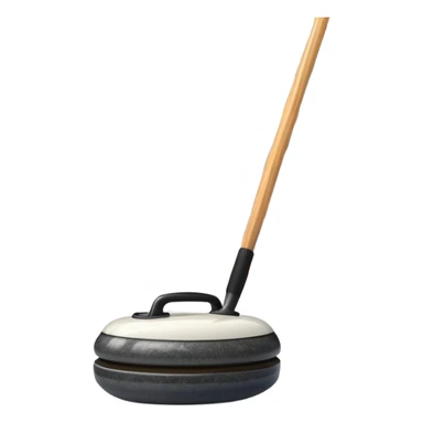 An icon showing a close-up of a curling stone sliding across the ice with a broom beside it. The scene is set in a brightly lit stadium, with detailed spectator stands in the background. Transparent background highlights the focus, skill, and atmosphere of the curling sport. sticker