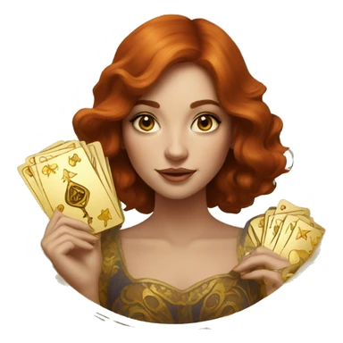 auburn hair beautiful girl with tarot gold cards sticker