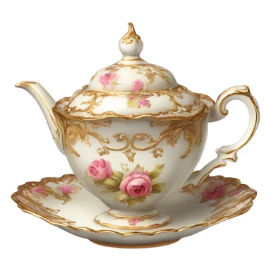 vintage highly detailed rococo tea cup and pot sticker