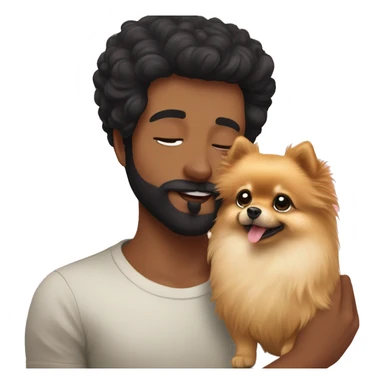 
Pomeranian lulu kissing his human owner with black hair and thin beard sticker