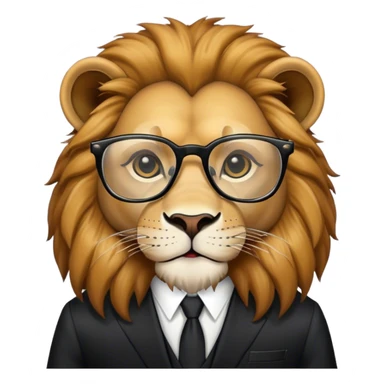 un animal con vestimenta de terno negro y sus lentes de estudio, un animal tierno y que sea el rey de la selva sticker