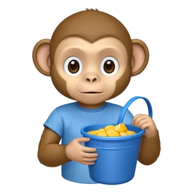 Monkey with blue bucket had wearing baby blue shirt sticker