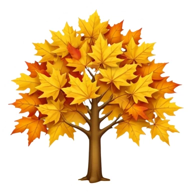 Generate a high-quality image of a yellow maple tree with autumn foliage, full canopy of leaves, realistic color and shading, smooth gradient colors, no facial features, no brand markings, simple white background, high-resolution. sticker