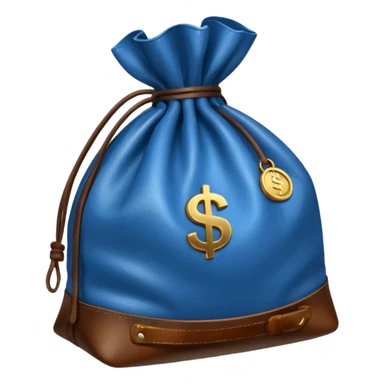 blue coins inside an opened brown money bag  sticker
