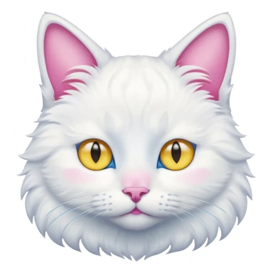 White cat with yellow and blue eyes with pink nose sticker
