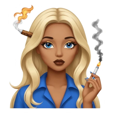 blonde balayage gorgeous girl blue eyes long hair with latina makeup smoking a cigarette and blowing smoke baddie winged eyeliner Long nails sticker