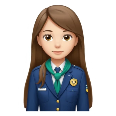 Young girl, long brown straight hair, wearing uniform jacket with hotel name badge, tasteful scarf, stand behind the desk

 sticker