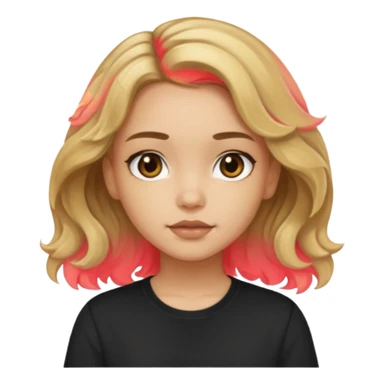 Light skinned girl with dirty blonde wavy hair and deep brown eyes and a black square shirt sticker