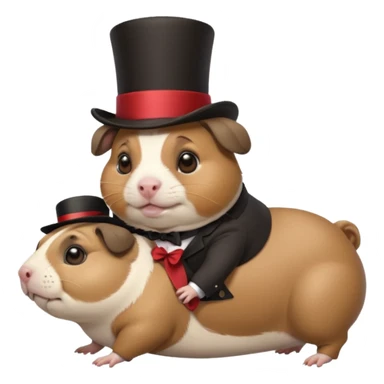 a cute guinea pig wearing a top hat riding on the back of a chubby pug sticker