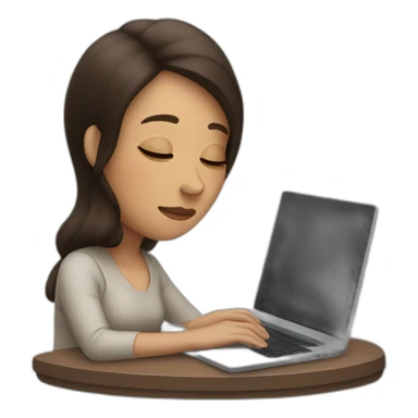 Brunette woman leaning against laptop eyes closed sticker