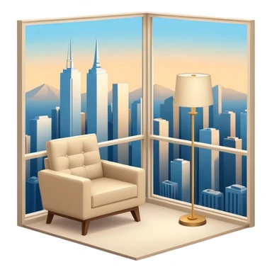 Isometric 3D corner of hotel room with modern floor lamp and modern beige armchair sticker
