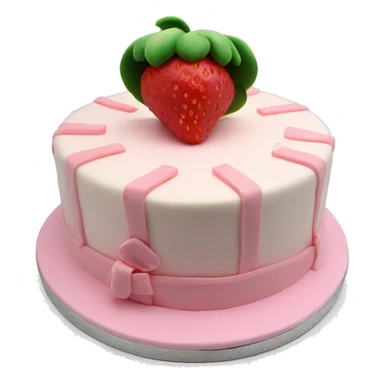 Light Pink strawberries and cream birthday cake with in bow sticker