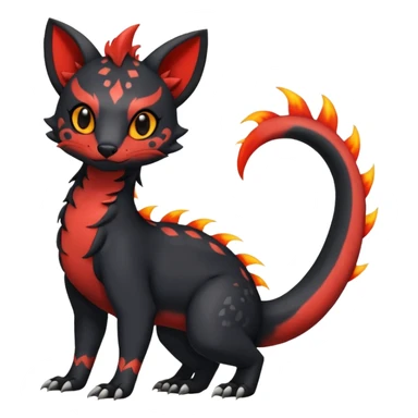 Rare realistic cute gothic Salandit-Litten-Quilava-Civet-species-Fakemon-hybrid-creature, with fiery markings, full body sticker