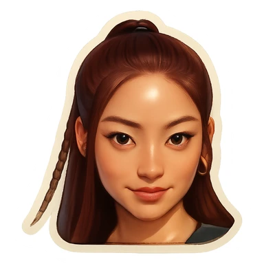 Create an emoji style face that very closely resembles the girl in the reference image, matching her facial features, hairstyle, and expression as accurately as possible. Focus on making the emoji look like her, with a cute but slightly mysterious or intense vibe. sticker