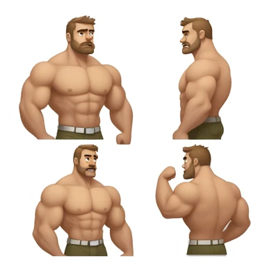White skin, Shirtless, brown hairy chest bear, Bodybuilder, biceps, military haircut sticker
