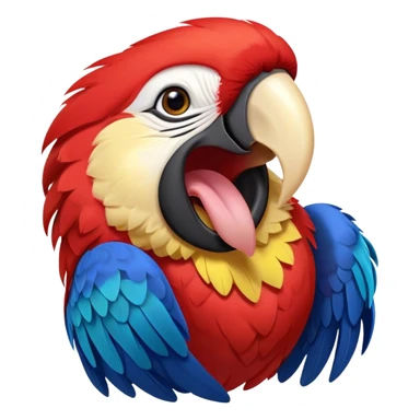 Cinematic Realistic Cute Yawning Macaw Portrait Emoji, Head tilted slightly with a dramatic, wide-open yawn, showcasing a soft, downy arrangement of vivid scarlet and blue feathers with gently drooping features and half-closed, drowsy eyes, rendered with lifelike feather detail and natural lighting, high shine, relaxed yet expressive, styled with a dash of tropical whimsy, soft glowing outline, capturing the essence of a sleepy yet affectionate macaw that appears ready to rest its wings in a quiet, enchanted moment! sticker