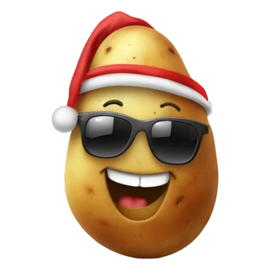 Happy potato wearing sunglasses and a Christmas hat sticker