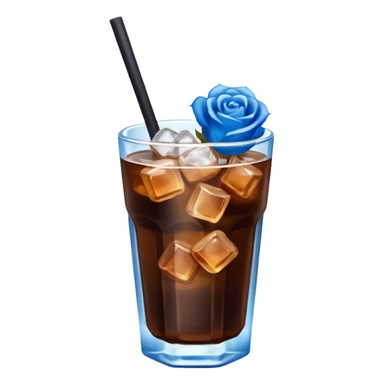 Cold brew coffee with mini roses blue light and small size mini glas cup with ice cubs sticker