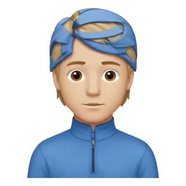 boy with dark blonde hair in a mullet with a neat blue shirt and quarter zip sticker