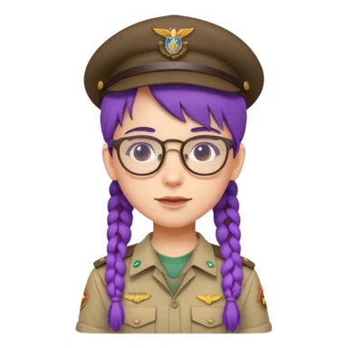 bşue uniform wearing scout kid with braids and glassess with hat purple haired sticker