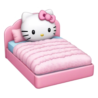 A bed with a hello kitty plushie on it  sticker