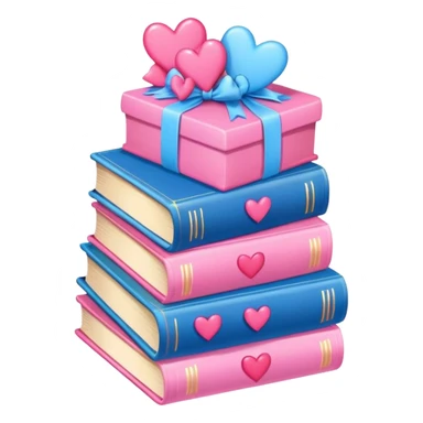 lots of romance books stacked up, pink and blue, with hearts and bows sticker