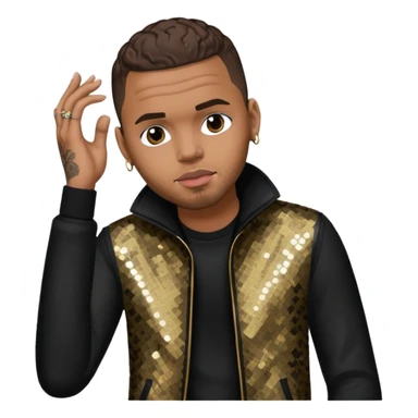 Chris Brown with dark brown hair, black sequin outfit sticker
