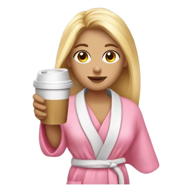 a blonde girl in a pink bathrobe with cold coffee in her hand is making up sticker