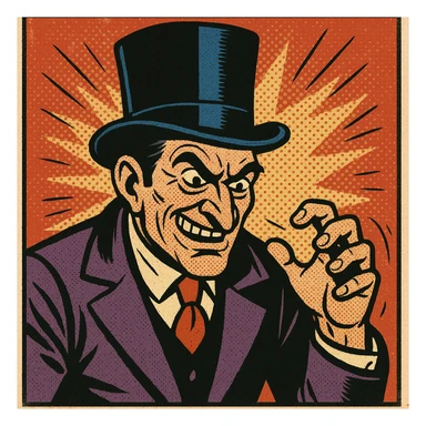 a classic villain with a top hat, old school comic book style sticker