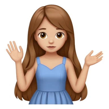 fake costumer loyalty, girl that doesn't care, she is like whatever, brown long hair, cute dres and her hand showing like i dont care whateve sticker
