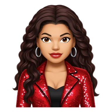Jordin Sparks with long dark brown hair, red sequin outfit sticker