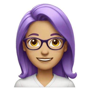 white woman wearing glasses, with purple hair smiling sticker