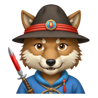 wolf face, mogolian ancient with small knife and hat sticker