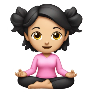 a girl in pink clothes with black hair with white skin sits in the lotus position sticker