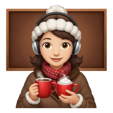 A cozy vendor with fluffy earmuffs, handing out steaming cocoa with a warm smile. sticker